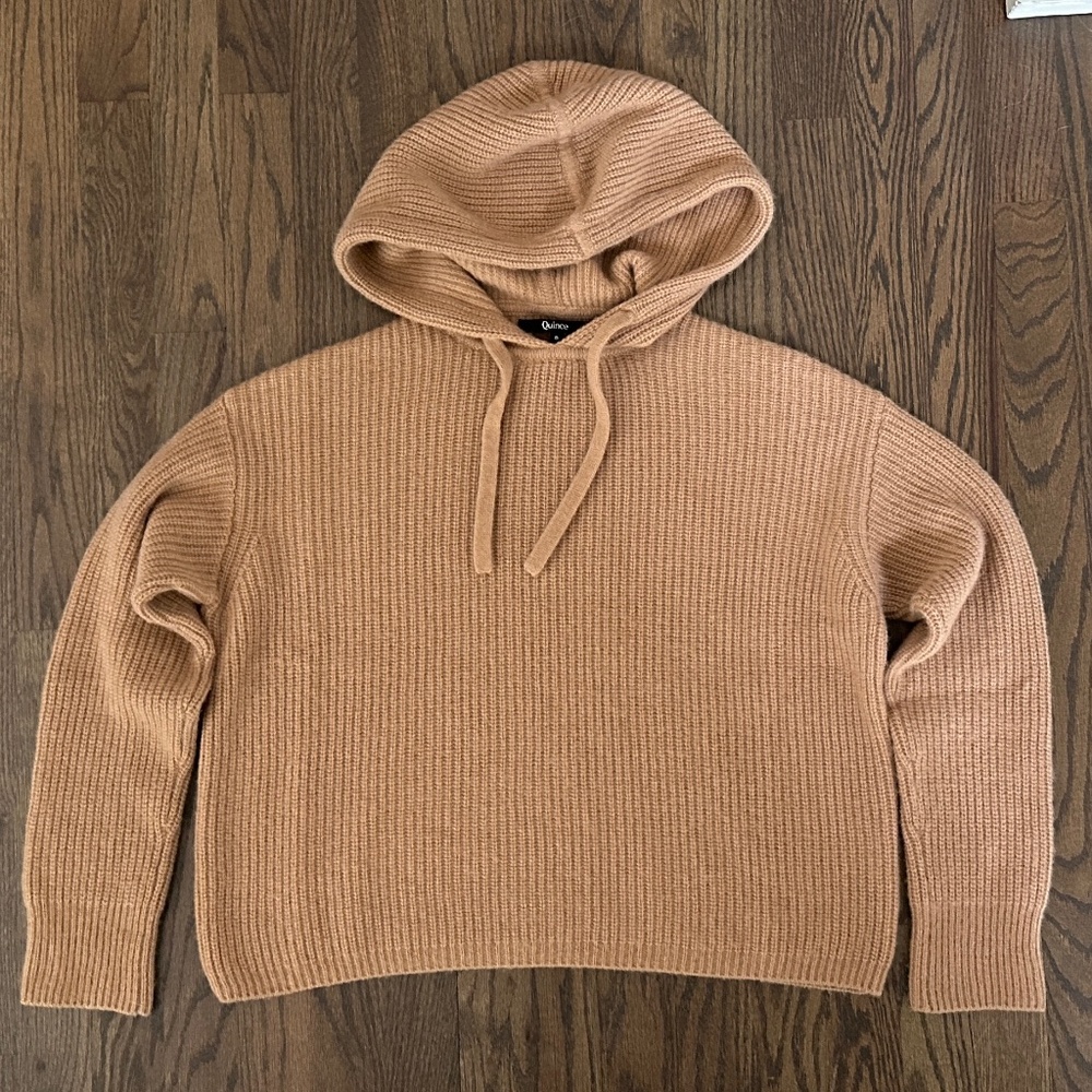 Quince Mongolian Cashmere Fisherman Pullover Hoodie Camel